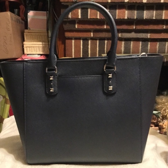 Michael Kors Sandrine Lg Navy Leather Tote & Wristlet NWT - Picture 3 of 8